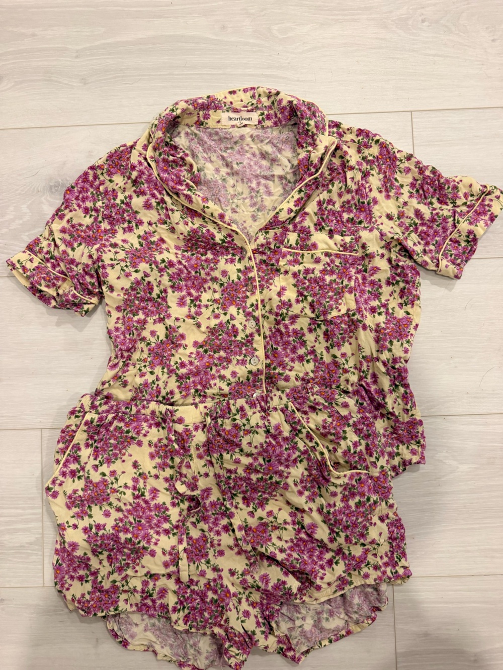 Heartloom Floral Button-Front Short Sleeve Top and Shorts Pajama Set